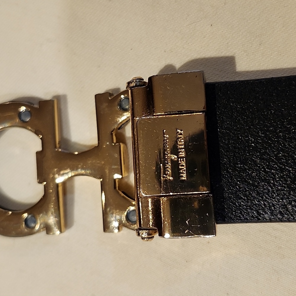 Salvatore ferragamo leather belt gancini buckle gold tone hard wires - Picture 5 of 5